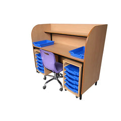 Junior Special Education Workstation with Two Tray Trolley Units-Desk Table, Task Table, Work Pod-Learning SPACE