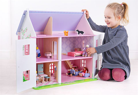 Rose Cottage Dolls House-Bigjigs Toys, Dolls & Doll Houses, Gifts For 2-3 Years Old, Imaginative Play, Nurture Room, Small World, Stock-Learning SPACE